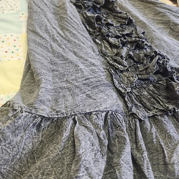 💐Paper Lace Ruffle Front Dress M Layered Crinkle Pockets Lagenlook Boho Hippie - Picture 12 of 16